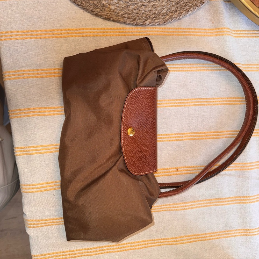 Longchamp olive green Nylon Tote with Brown Leather Trim